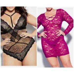 2X City Chic Fox & Royal Plus Size Lingerie Pink Chemise Leopard Teddy NEW Sz 16